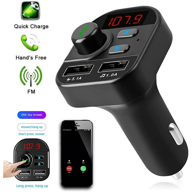 Adaptateur De Chargeur De Voiture Kit Mains Libres Bluetooth Lecteur MP3  Transmetteur FM Avec Deux Ports USB