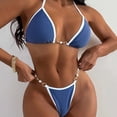 thumbnail image 5 of 1 Set Women Bikini Set Contrast Color Spaghetti Strap Halter Neck Lace Up High Waist Swimming Low-cut Triangle Briefs Lady Swimsuit Set Water Sports Clothes, 5 of 6