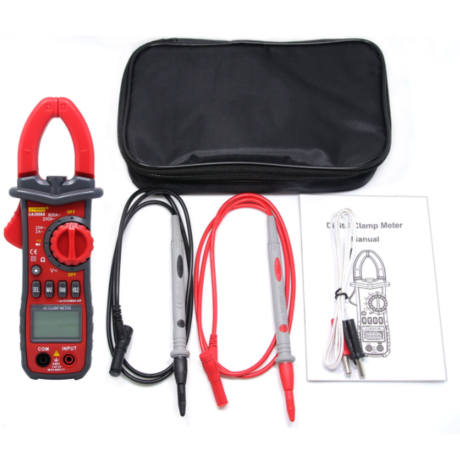 UA2008A Handheld Dual Open Digital Clamp Multimeter Voltage Test Probes With Carrying Box