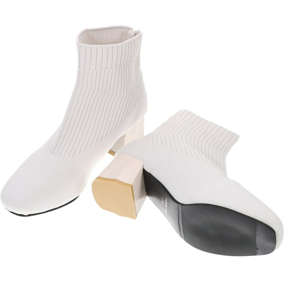 Masteelf Black Boots for Women Pointed Toe Ankle Boots Elegant Boots Miss 6 White