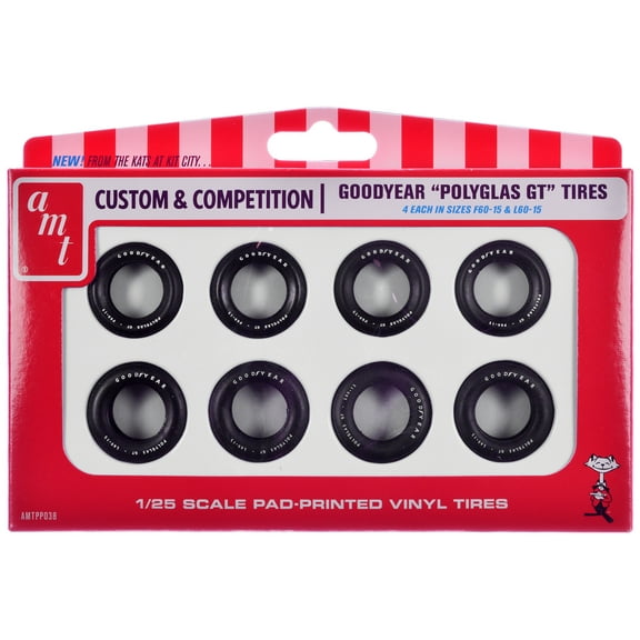 Model Kit "Goodyear Polyglas GT" Tires Set of 8 Pieces for 1/25 Scale Models by AMT