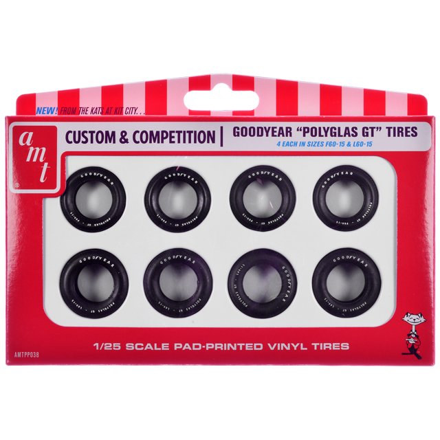 Model Kit "Goodyear Polyglas GT" Tires Set of 8 Pieces for 1/25 Scale Models by AMT