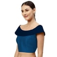thumbnail image 2 of eloria Women's Art Silk Boat Neck Sleevless Partywear Filler Blouse Top, Color : Teal blue & Navy Blue, 2 of 6