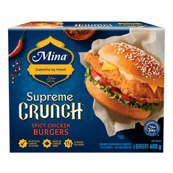 Mina Supreme Crunch Halal Spicy Chicken Burgers, 600 g