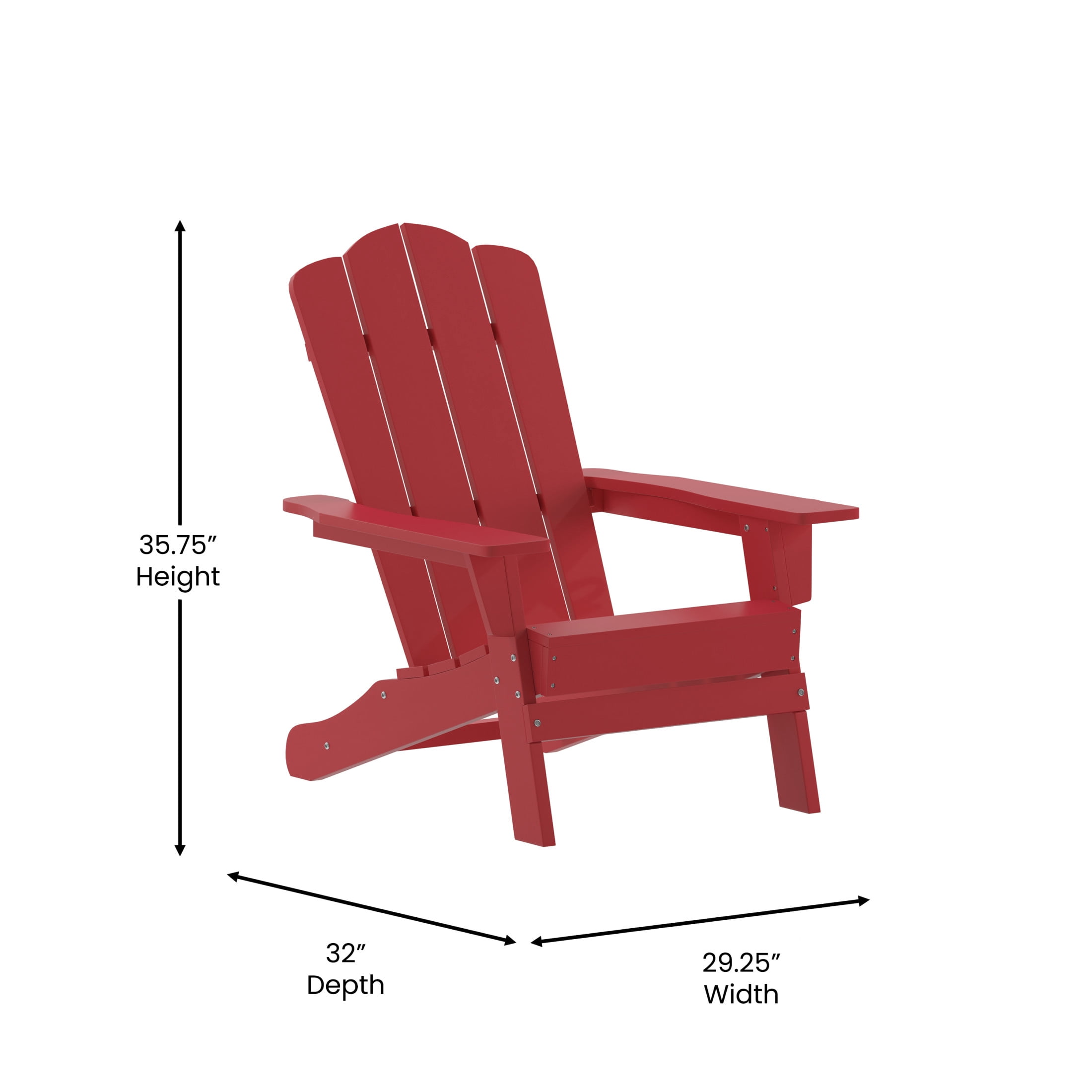 BizChair Adirondack Chair with Cup Holder, Weather Resistant HDPE Adirondack Chair in Red, Set of 4