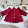 thumbnail image 4 of ATOGUTA Girls Dress Coat Kids Wool Lapel Long Button Jackets Fall Winter Outerwear Peacoat with Pockets Size 1T-9 Wine, 4 of 6