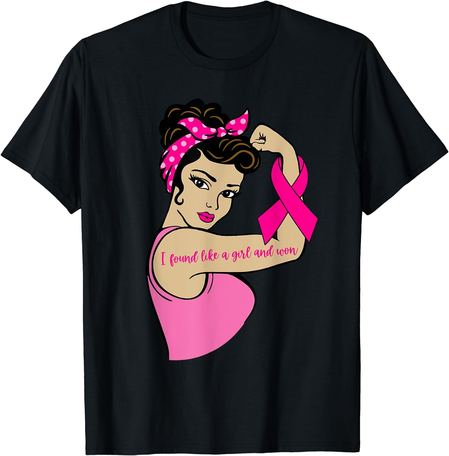 Rosie Riveter Pink Ribbon Breast Cancer Warrior Women Girls T