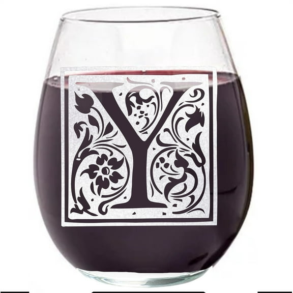 Wear The Logo 15.25 Oz. Clear Letter Y Square Monogram Stemless Wine Glass