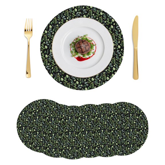 Round Placemats Green Leaves 15 inch Set of 6 Table Mats for Dining Table Berry Pastoral Plant Heat Resistant Non-Slip Kitchen & Home Decorative Place Mat Set
