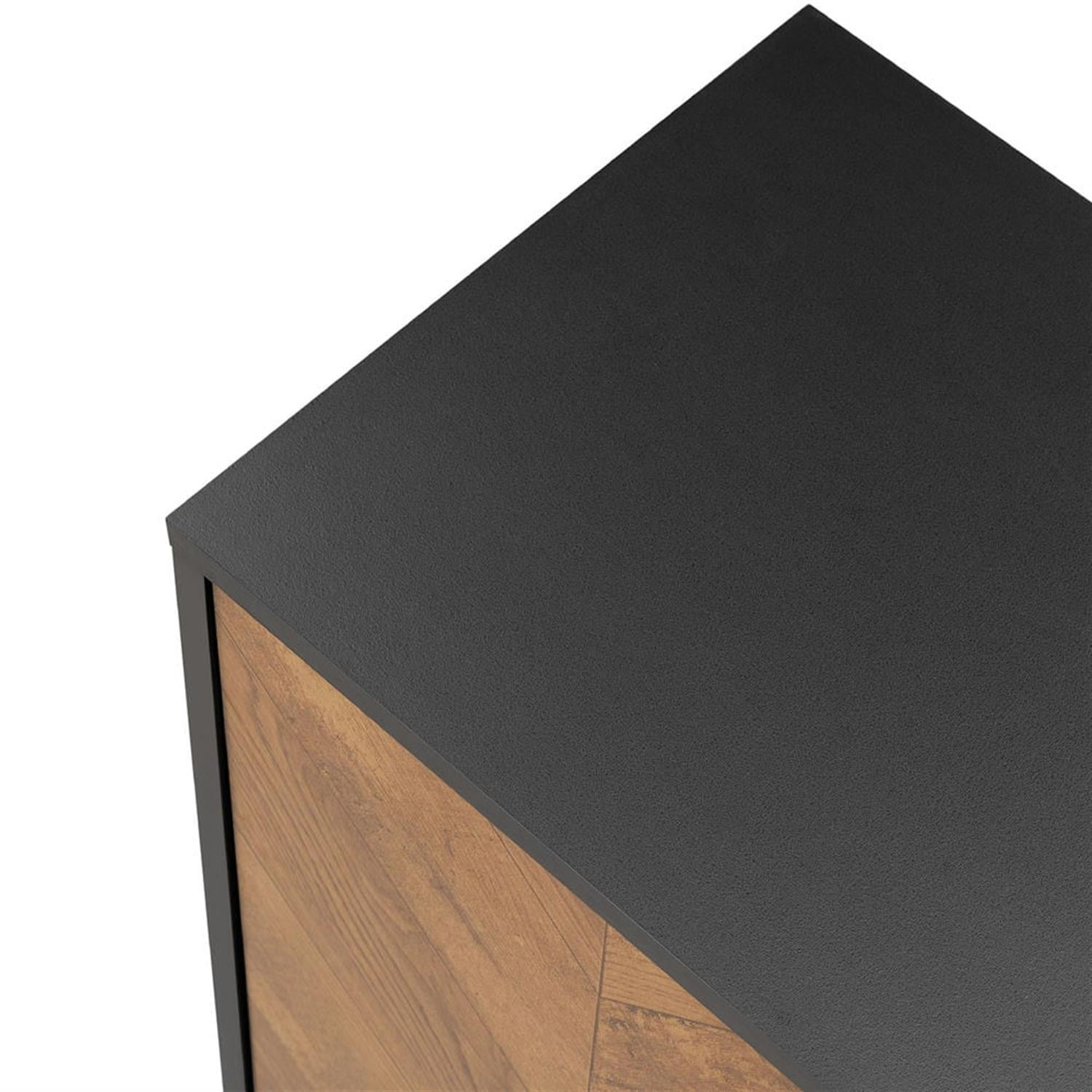 Demi Bonn Accent Cabinet with Adjustable Shelf, Kitchen Storage Cabinet with Herringbone Design, Sideboard for Living Room, Kitchen, Entryway, Black