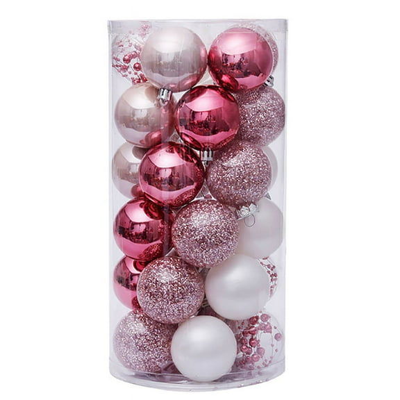 30Pcs Christmas Tree Ball Ornaments Set Shatterproof Decor Balls Exquisite Hanging Baubles Set for Holiday Party -Pink