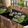 thumbnail image 3 of St Patrick's Day Table Cloths for 8 Foot Rectangle Tables, Shamrock Leaf Coffee Cups Books Dark Green Patio Waterproof Elastic Fitted Tablecloths, Washable Rectangular Table Cover for Camping, 3 of 8