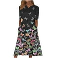 thumbnail image 2 of Babysbule Womens Summer Dresses Fashion Women Summer Printing Causal V-Neck Button Short Sleeve Vacation Pockets Dress, 2 of 5