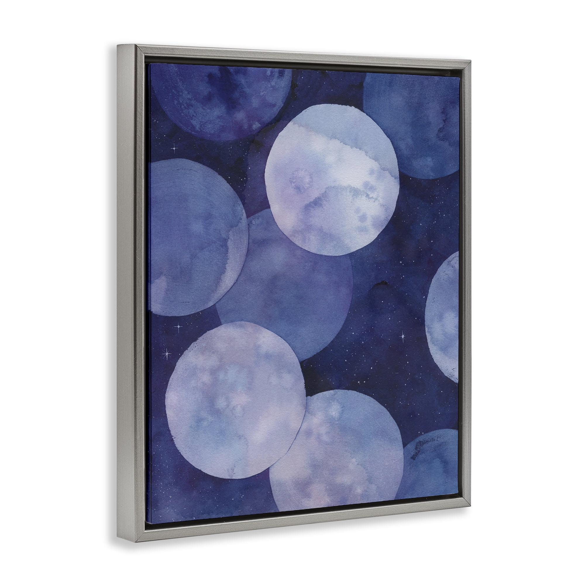 Stupell Industries Layered Circles in Space Abstract Painting Gray Floater Framed Canvas Art Print Wall Art, 17 x 21