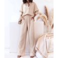 thumbnail image 4 of Women'S Solid Color Collared Blouse and High Waist Pants Two Piece Set Fashion L, 4 of 9