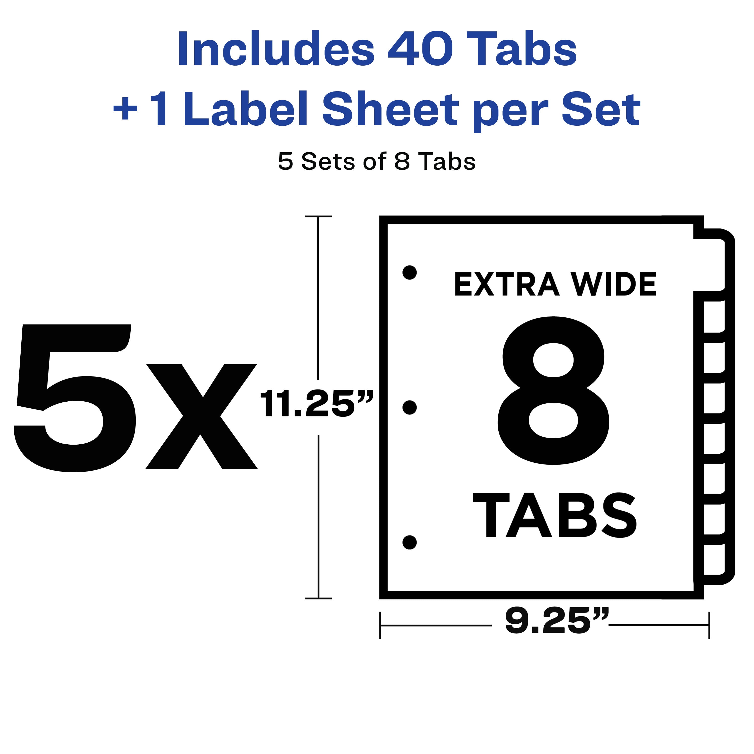 Avery 8 Tab Extra-Wide Dividers, Index Maker Tabs, 5 Sets (11441)