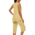 thumbnail image 5 of Njoeus Sexy Sleepwear for Women, Pajamas for Women Fashion Women Round Neck Striped Sleeveless Tank Tops Capris Elastic Waist Pajama Sets Pink Pajamas for Women Savings Yellow XL, 5 of 5