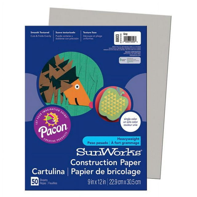 Pacon Sunworks 9 x 12 in. Construction Paper, Gray Assortment (50 Sheets)
