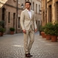thumbnail image 2 of HBDesign Men's 2 Piece Linen Suit Slim Fit Summer Wedding Business Casual Blazer Pants Set, 2 of 7