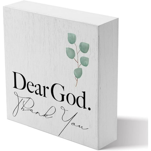 Zomyto 5x5 Inches Farmhouse Decorative Signs Plaques Wooden Box Sign Desk Decor Christian Saying Quote Rustic Religious Wood Block Plaque Box Sign for Shelf Table