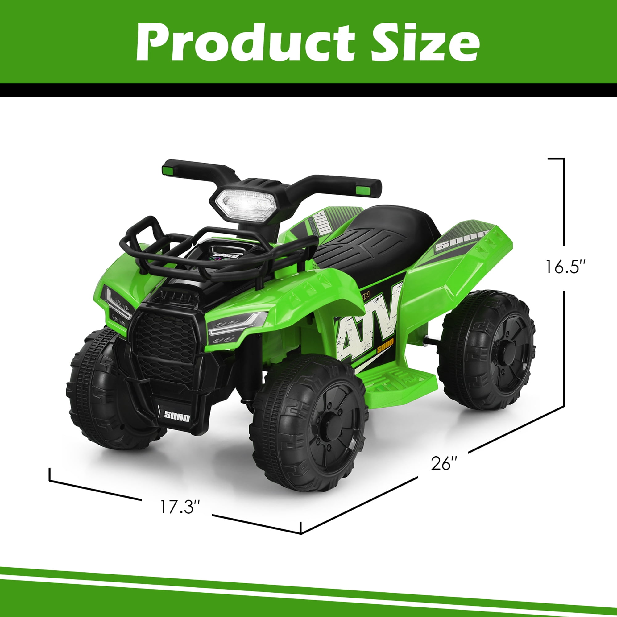 Gymax 6V 4 Wheels ATV Quad Ride On Car Kids Ride-On Toy w/ Music Horn LED Light Green