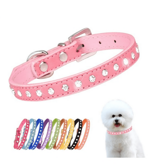 Pink Rhinestone Dog Collars for Small Dogs, Pretty Bling Diamond Puppy Collar Crystal Sparkly Glitter Jewel Girls Cat Collars for XXS Xs Small Medium Pet Female Dogs Kitten, S