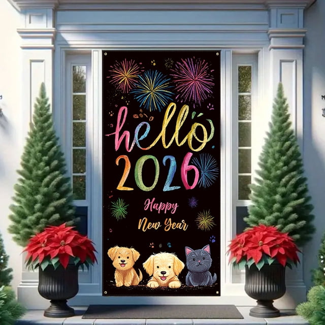 Tapices Feliz Año Nuevo Cubierta de Puerta Decoración Cubierta de Puerta Colgante de Puerta Decoración de Fiesta Cubierta de Puerta Tapiz Cubierta de Puerta