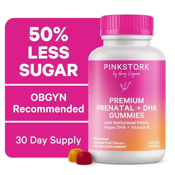 Pink Stork Prenatal Gummy Vitamins with DHA, Folate, and Vitamin D - 60 Vegan Gummies