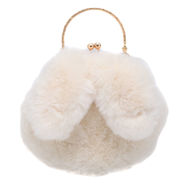 EeaseMX 1 bolso bandolera con orejas de conejo de peluche a la moda, bolso de hombro con cadena para mujer y niña.