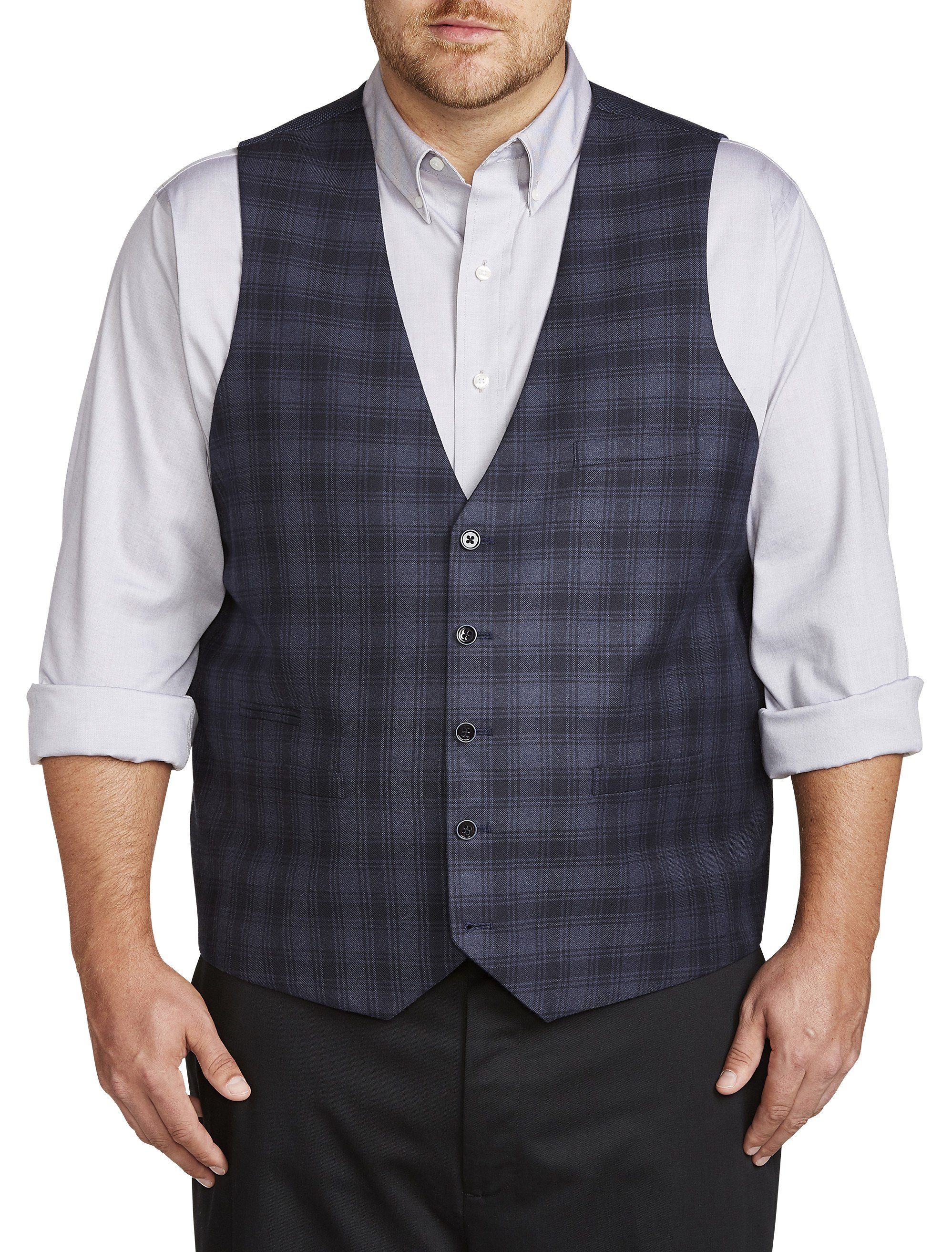 Oak Hill by DXL Men's Big and Tall Reversible Plaid Vest, Blue, 4XLT