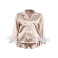 thumbnail image 1 of Femmes Pyjama 2 Pcs Manches Longues Poignets en Plumes Blouse Shorts, 1 of 5