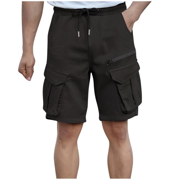 Fashion YLSDY Men's Cotton Cargo Shorts Fashion Loose Fit Breathable Athletic Short Summer Elastic Waist Drawstring Casual Shorts Black XL