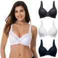 thumbnail image 3 of Curve Muse Plus Size Minimizer Underwire Unlined Bra with Embroidery Lace-3Pack-NAVY,WHITE,SLATE-36D, 3 of 7