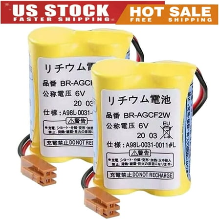 (Pack of 2) 2200mAh BR-AGCF2W 6V A98L-0031-0011 PLC Lithium Battery with Brown Plug for FANUC Backup Power, A98L-0031-0011#L A06B-6093-K001 Battery
