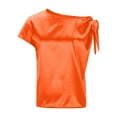 thumbnail image 5 of Staron Women's Off Shoulder Silk Tops Casual Short Sleeve Asymmetrical Neck Satin Blouse Shirts Vintage Classic Relaxed Loose Party Vacation Boho, Orange XL, 5 of 6