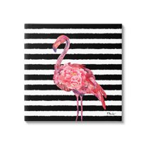 Blossoming Pink Flamingo Stripes Animals & Insects Graphic Art Gallery Wrapped Canvas Print Wall Art