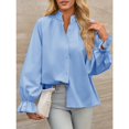 thumbnail image 3 of Women Shirt Long Sleeved Button Up Shirt Pleated V Neck Shirt Loose Casual Fluffy Top, 3 of 5
