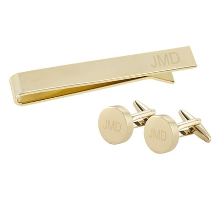 Personalized Round Cuff Link and Tie Clip Set