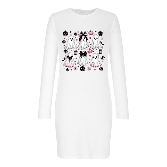 RKSTN Robes pour Femmes à Capuche Manches Longues Imprimé Halloween Robe Mini Robe Ample