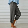 thumbnail image 3 of Women‘s Cotton Linen Pants Drawstring Elastic Waist Capri Pants Lounge Pants with Pockets, 3 of 7
