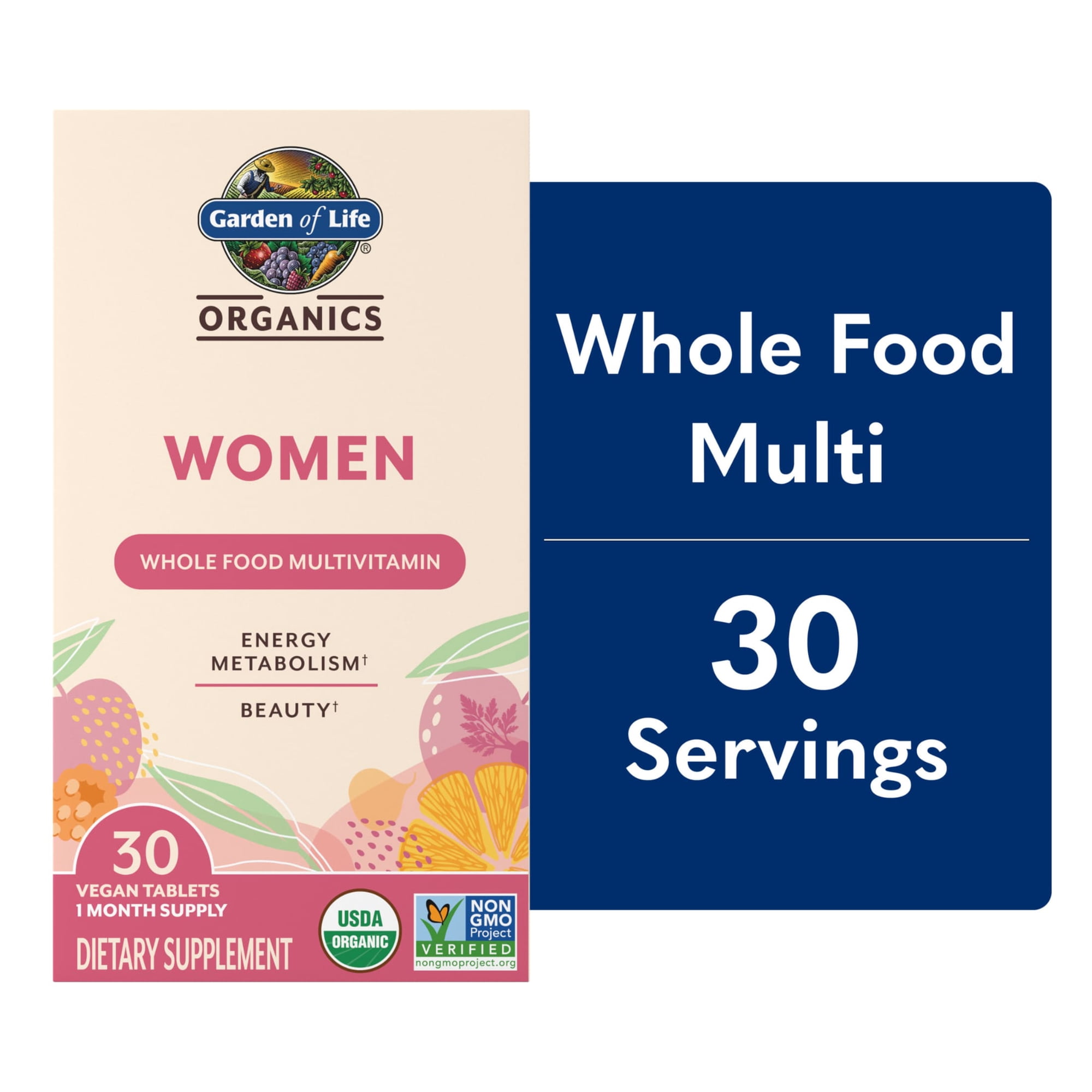 Garden of Life Organics Women's Multivitamin Supplement for Health, Energy, Hair Skin and Nails, Metabolism Support with Biotin, 30 Count