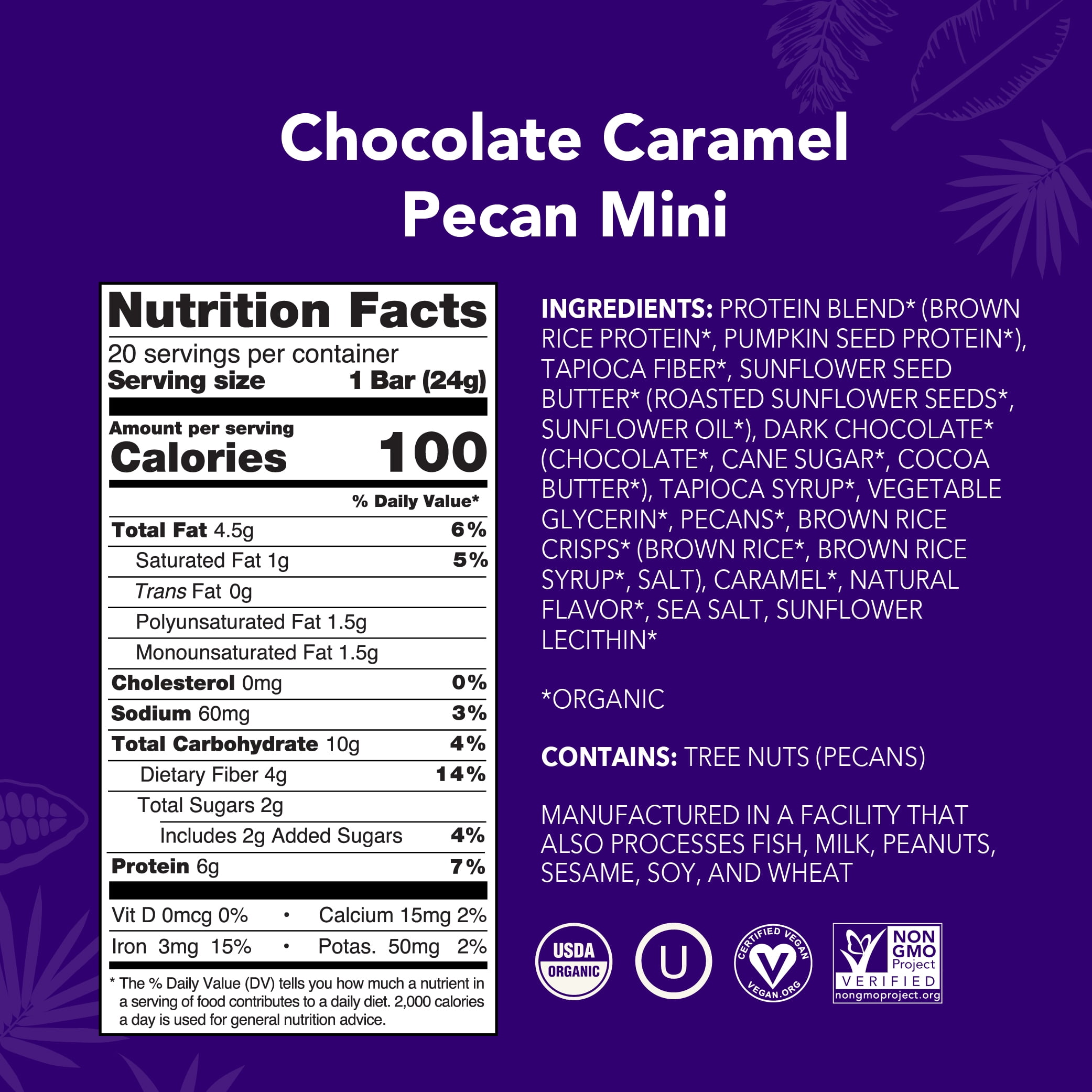 ALOHA, Plant Based Protein Mini Bars, Chocolate Caramel Pecan (Pack of 20)