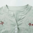 thumbnail image 5 of Womens Tops Linen Cotton Neck Blouse Short Sleeve Embroidered Top with Buttons Fashion Casual Shirt for Summer Daily Wear, 5 of 5
