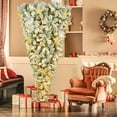thumbnail image 2 of 6FT Upside Down Artificial Christmas Tree with White Flocked, Pre-lit Xmas Tree with 360 LED Lights and 8 Golden Stars, Christmas Hinged Spruce Full Tree, for Home Office Festive Decor, 2 of 9