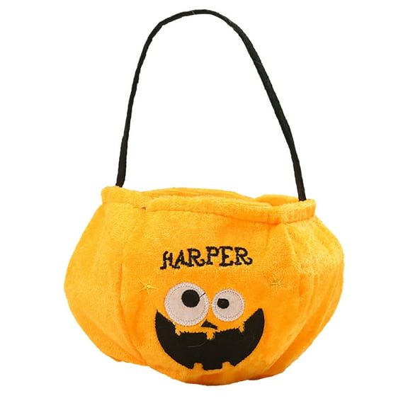 BNNG Personalized Halloween Trick or Treat Bucket Bag Custom Halloween Pumpkin Bags Name Embroidered Trick or Treat Bucket Candy Basket for Kids Party Favors and Gift Collection