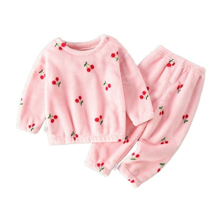 

Elainilye Fashion Toddler Pajamas Fall and Winter Flannel Pajamas Children s Velvet Thickened Pajamas Homewear 2 Piece Set Pink