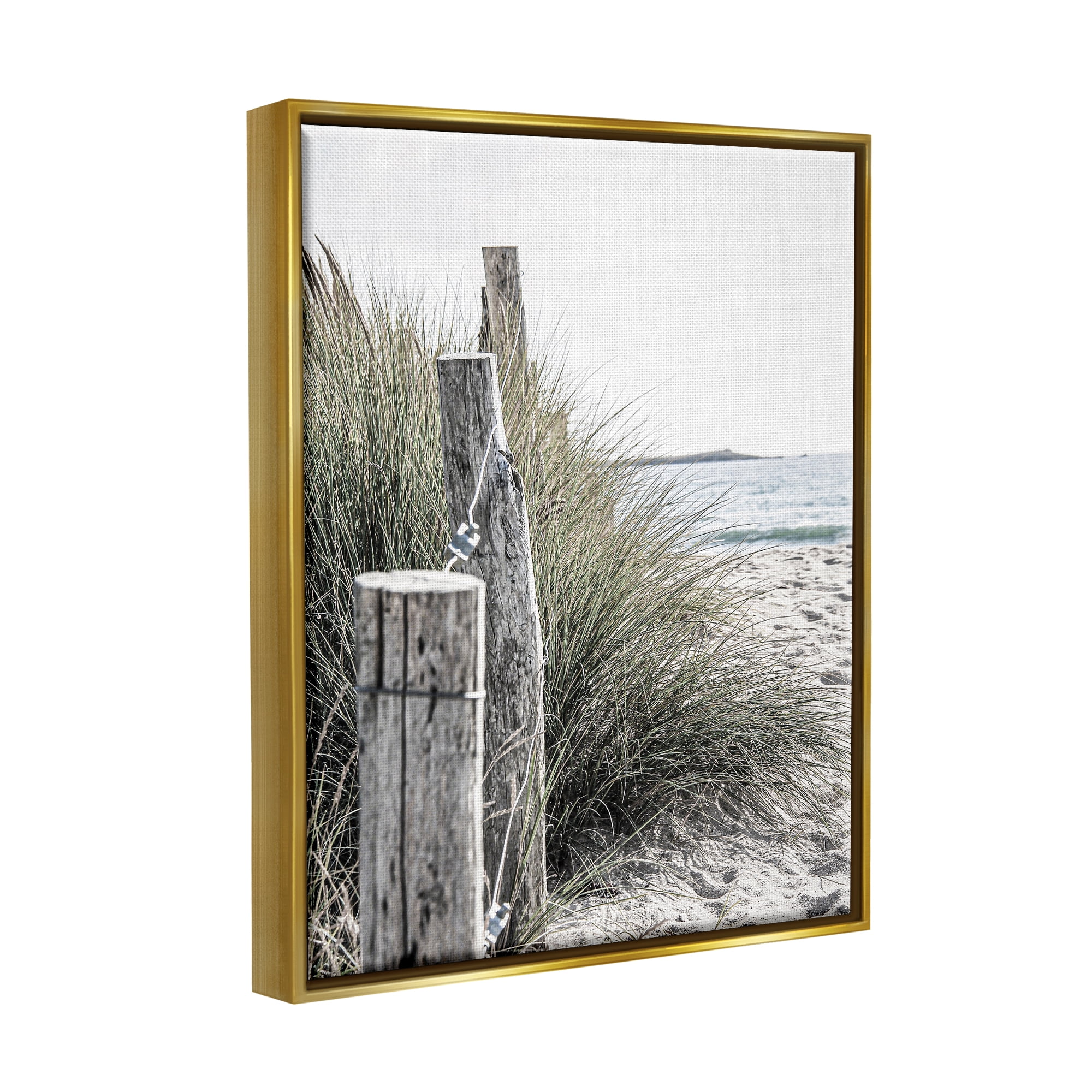 Stupell Industries Coastal Beach Landscape Nature Photography Gold Floater Framed Art Print Wall Art, 17 x 21