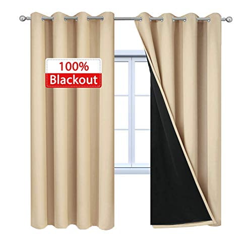Yakamok 100% Blackout Lined Curtain Panels, Thermal Insulated Blackout