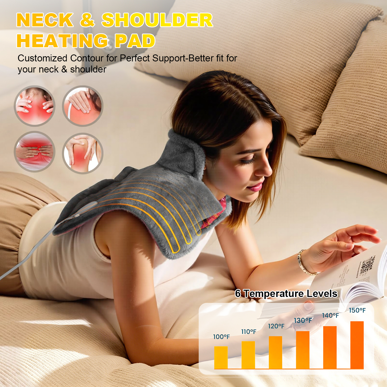 TCVOR Weighted Electric Heating Pad 19x24 Gray photo 3