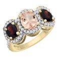 thumbnail image 1 of 10K Yellow Gold Natural Morganite & Garnet 3-Stone Ring Oval Diamond Accent, size 7, 1 of 2